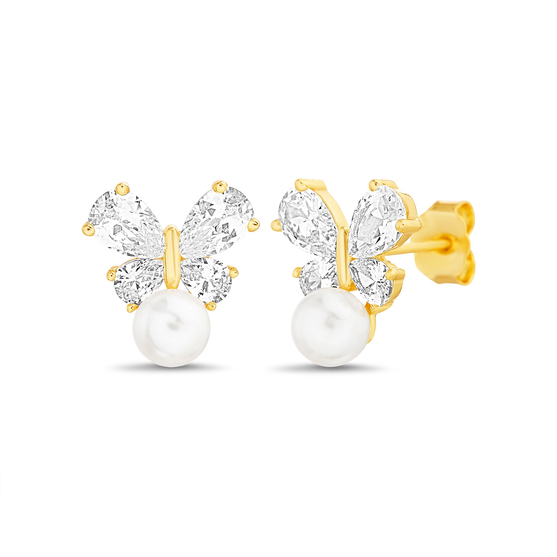Gold Pearl & CZ Ribbon Earrings
